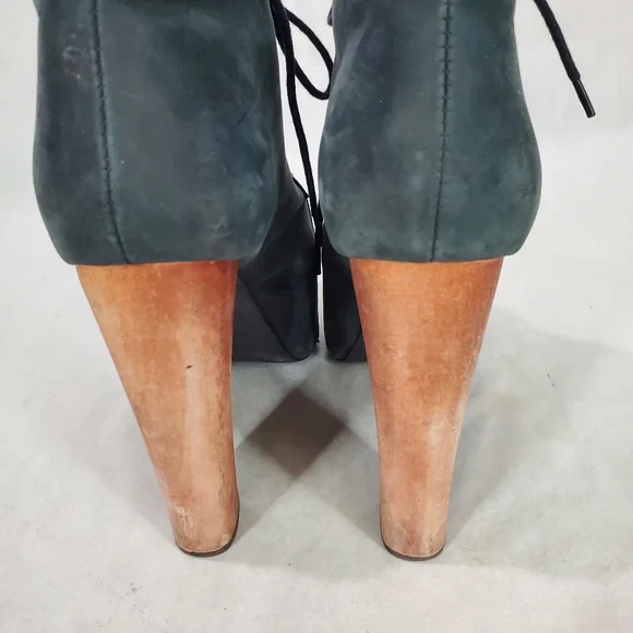Jeffrey Campbell Lita Platform Boot Size 7.5 Leather Wood Goth Edgy Lady Gaga - Picture 12 of 14